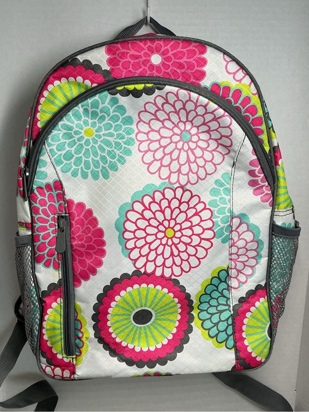 Thirty One Hostess Exclusive Backpack Bubble Bloom Floral Pink White & Teal EUC